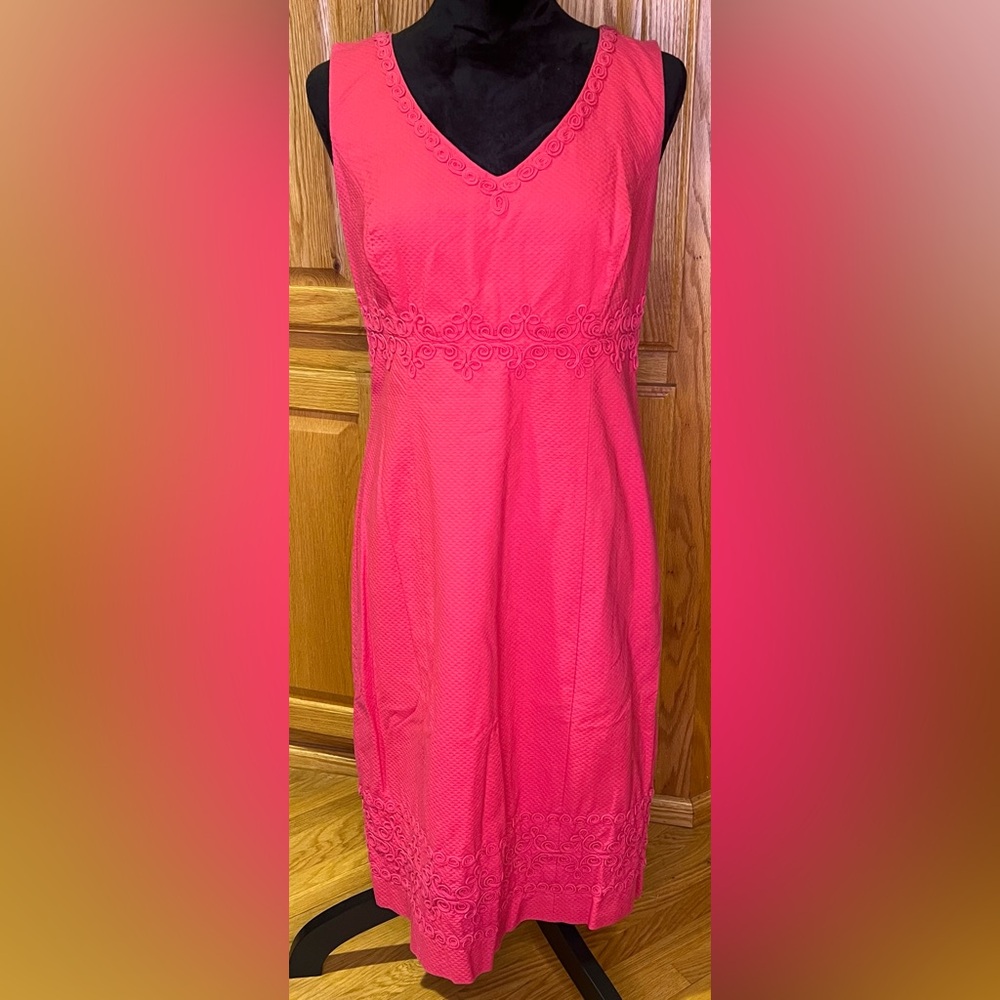 Boden Embroidered Seville Cotton Lined Sleeveless Sheath Dress in Cerise Size 8